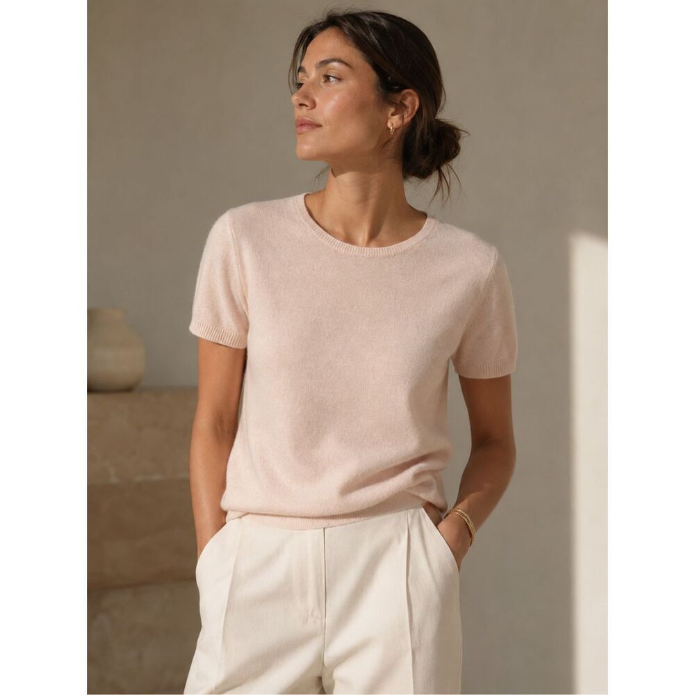 Bloomingdale’s Collection 100% Cashmere Short Sleeve Sweater | Blush Pink Luxury
